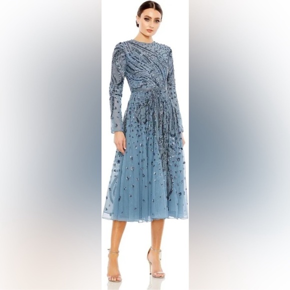 Mac Duggal 5572 Embellished Illusion Sleeve Midi Dress size 8 Christmas/New Year - Picture 2 of 5